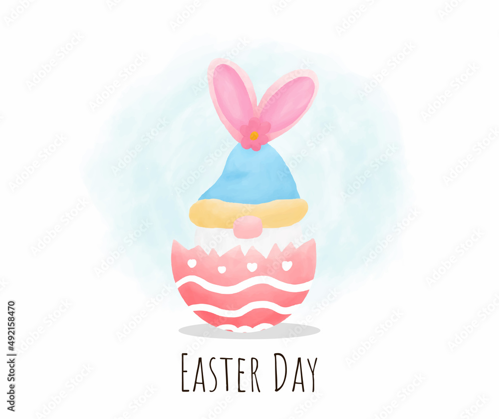 Easter card bunny gnome in decorative easter egg vector illustration. Water color style Easter card bunny gnome in decorative easter egg vector illustration. Water color style