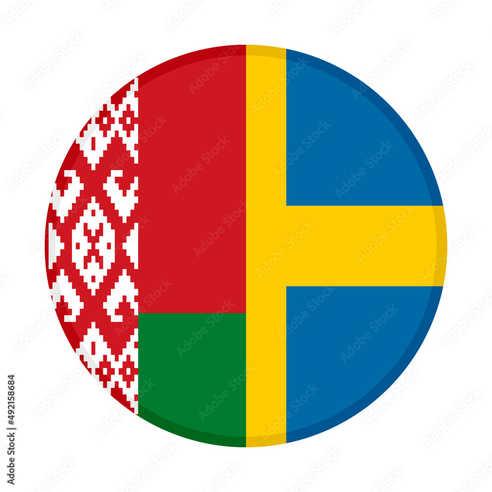 Fototapeta premium round icon with belarus and sweden flags. vector illustration isolated on white background