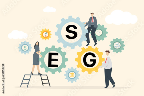 ESG icon comcept - Environmental, Social and Corporate Governance. Info banner calling to remember the involvement of this company in solving environmental, social and management problems. Vactor