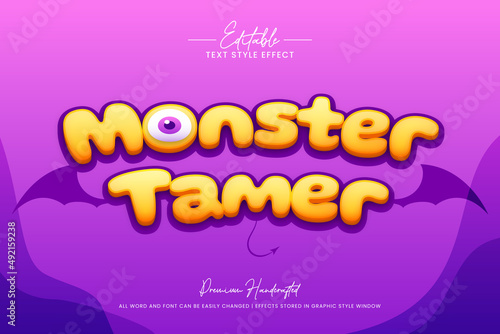 Monster Tamer Gaming 3d Text Style Effect. Editable illustrator text style.