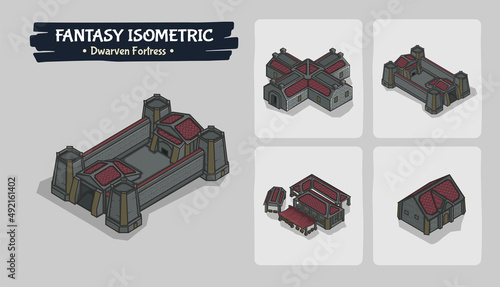 Dwarven Fortress Isometric Fantasy game assets - Vector Illustration