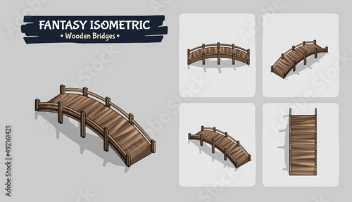 Wooden Bridge  Isometric Fantasy game assets -Vector Illustration