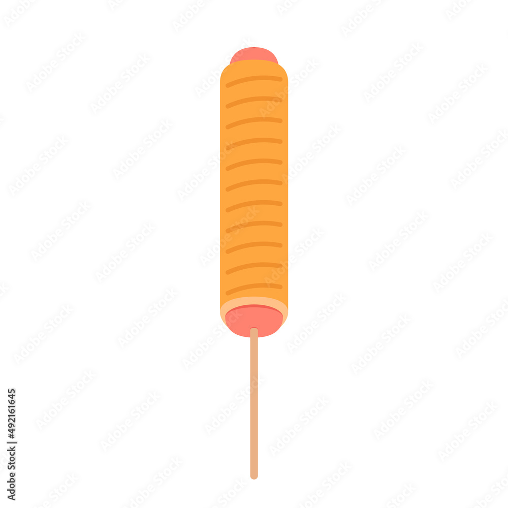 Sausage on a stick isolated on white background. Grilled sausage.