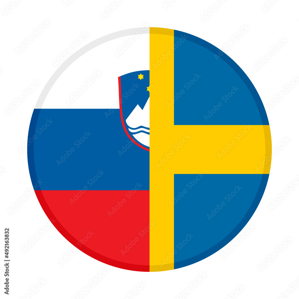 round icon with slovenia and sweden flags. vector illustration isolated on white background round icon with slovenia and sweden flags. vector illustration isolated on white background