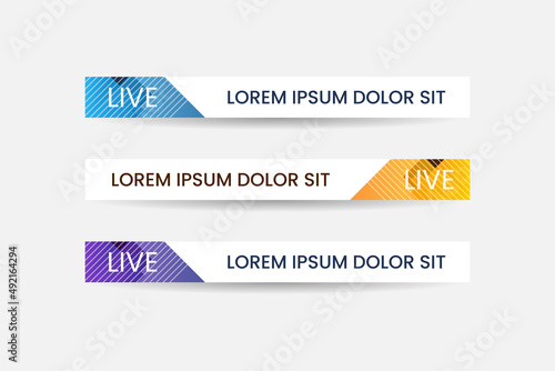 Set of bundle lower third vector design banner with blue, yellow and purple shape strip color. Modern broadcast news lower for TV Bars, Breaking, Sport, Video Channel.