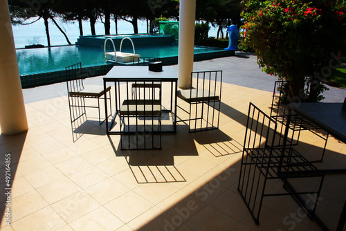 group of living out door set be side pool in resort