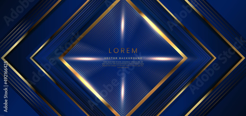 Abstract luxury triangles golden lines overlapping on dark blue background. Template premium award design.