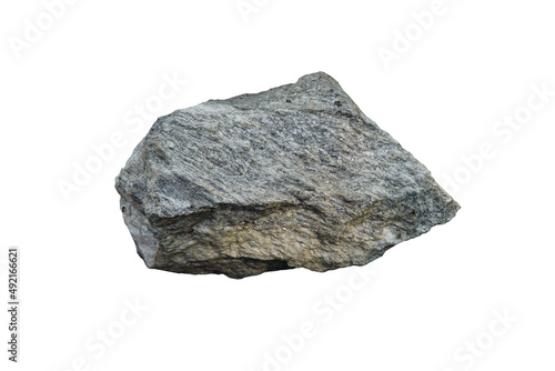 Isolated specimen of raw gneiss metamorphic rock stone on white background. © Montree