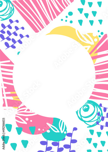 Creative Frame with Bright Abstract Doodle Shapes and Elements Collage