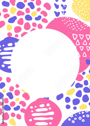 Creative Frame with Bright Abstract Doodle Shapes and Elements Collage