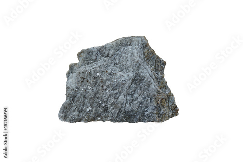 Cut out a specimen of raw gneiss metamorphic rock stone isolated on white background.