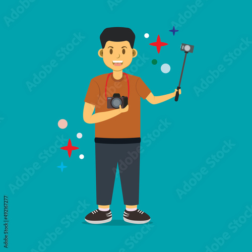 illustration vector graphic of cartoon character photographer. suitable for mascot, logo, sticker, etc.