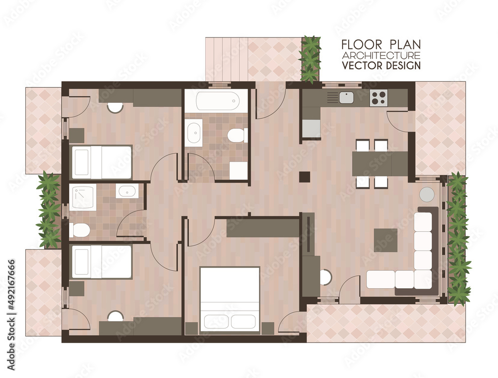 Top view of a house illustration, architecture floor plan vector Top view of a house illustration, architecture floor plan vector