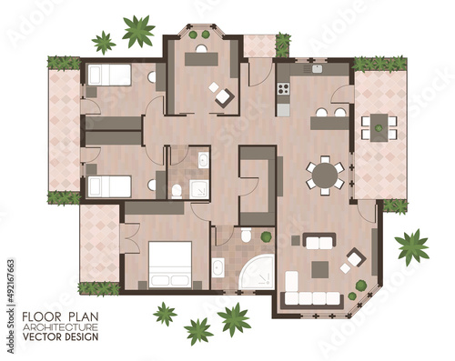 Floor plan vector, architectural design of afamily house, architecture illustration
