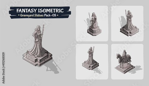 Isometric Graveyard Statues Fantasy game assets- Pack Five Vector Illustration