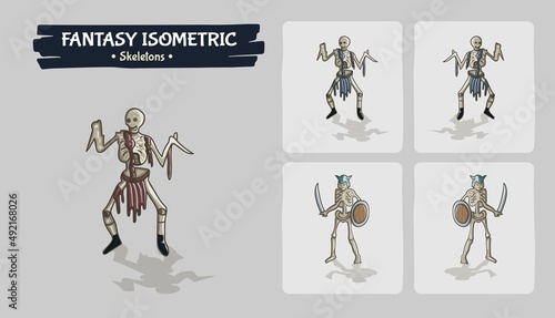Skeletons Fantasy game assets - Isometric Vector Illustration