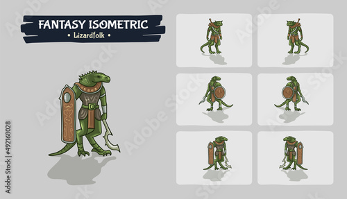 Lizardfolk Fantasy game assets - Isometric Vector Illustration