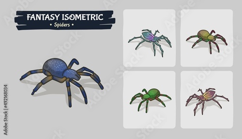 Spiders Fantasy game assets - Isometric Vector Illustration