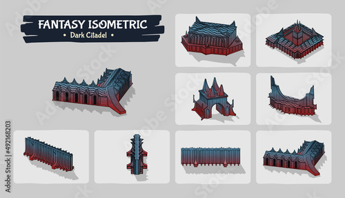 Dark Citadel Fantasy game assets - Isometric Vector Illustration