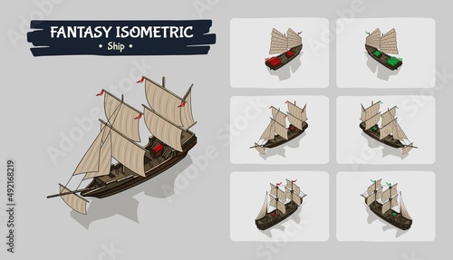 Ship Fantasy game assets - Isometric Vector Illustration