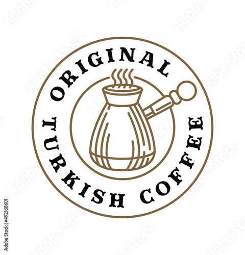 Cezve coffee logo badge in line art style