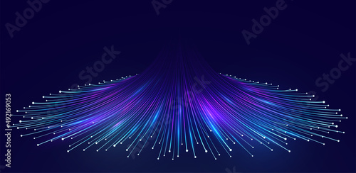 Abstract digital big data background, fiber optic network lines. Data flow visualization concept.