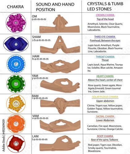 banner of  hand position and seven chakras