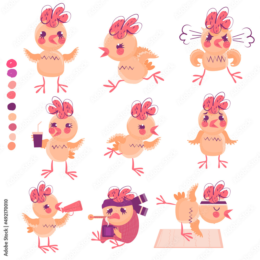 Vector collection of cute little chicks isolated on white background. Cartoon style. Set of emoji smile. Facial expressions and emotions. Children illustration. Stickers set for social network Vector collection of cute little chicks isolated on white background. Cartoon style. Set of emoji smile. Facial expressions and emotions. Children illustration. Stickers set for social network