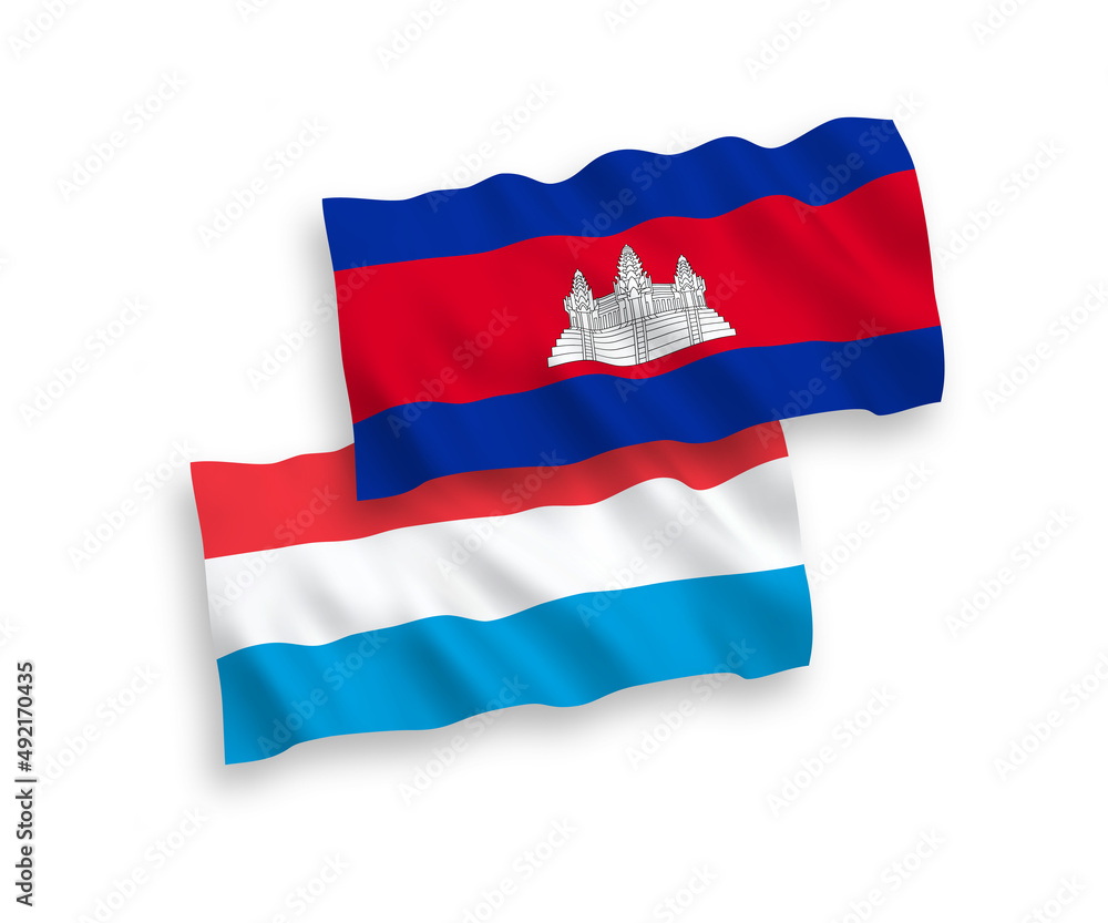 Flags of Kingdom of Cambodia and Luxembourg on a white background Flags of Kingdom of Cambodia and Luxembourg on a white background