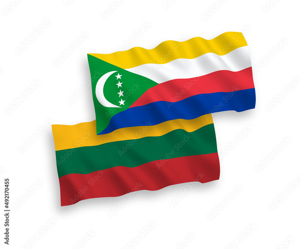 Naklejka premium Flags of Lithuania and Union of the Comoros on a white background