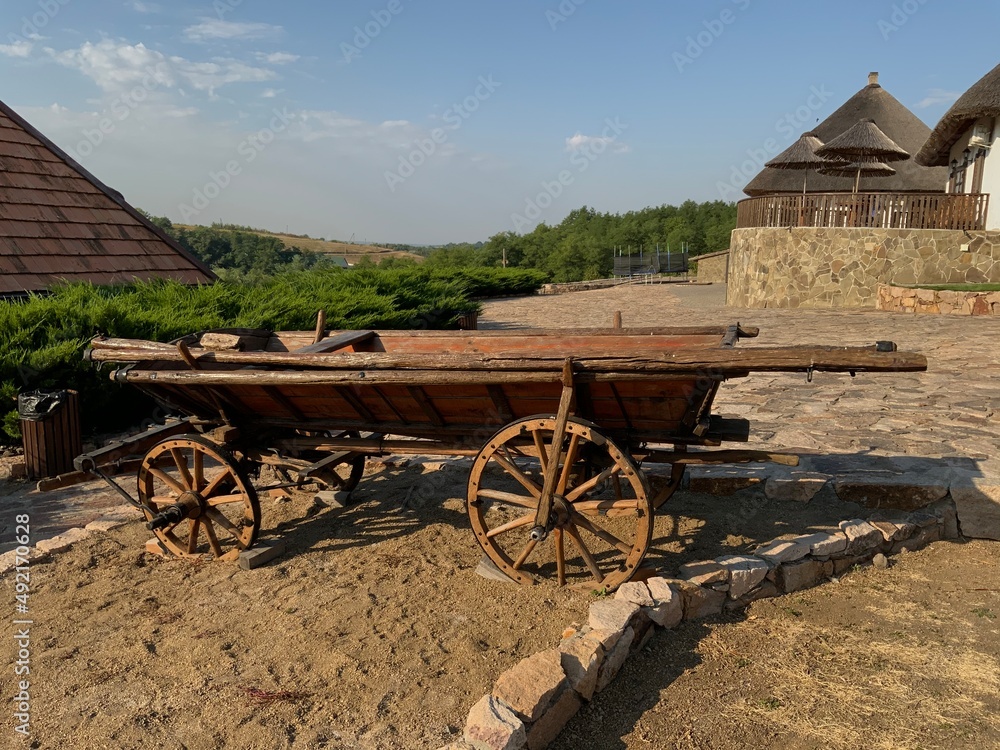 Obraz premium Vintage wooden cart for horses in Ukraine in the village