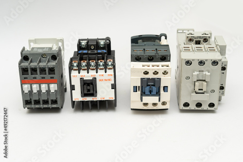 Magnetic contactor with Overload Relay isolate on white background. The magnetic contactors used to control the distribution of power in lighting and heating circuits.