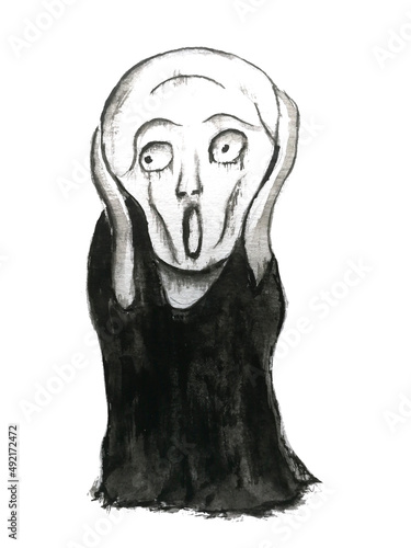 watercolor painting the scream isolated on white background.	
