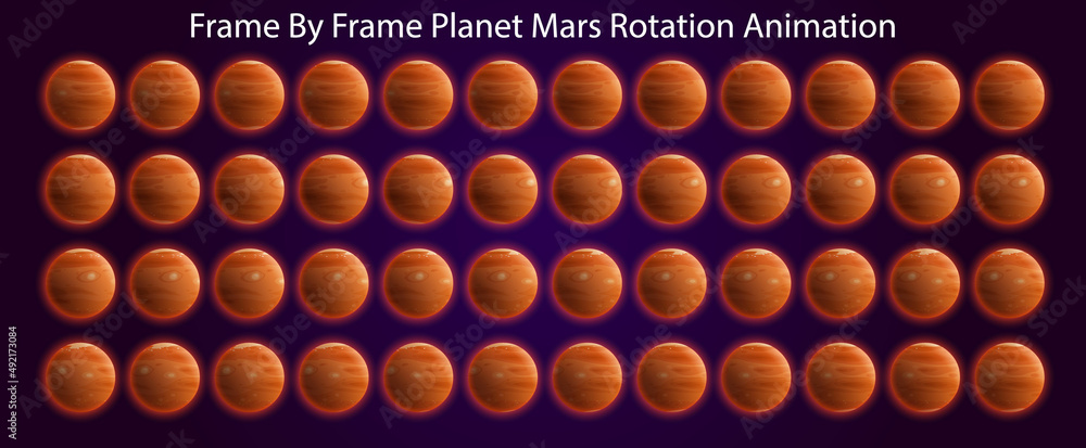 Frame by Frame Animated Planet Mars Vector Illustration Can be used in Motion graphics, Infographics, 2D Cartoon Animation videos, eLearning Clips. Loopable Rotation Animation Frame by Frame Animated Planet Mars Vector Illustration Can be used in Motion graphics, Infographics, 2D Cartoon Animation videos, eLearning Clips. Loopable Rotation Animation