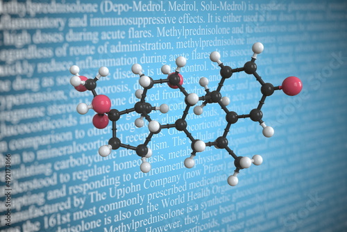 Methylprednisolone scientific molecular model, 3D rendering photo