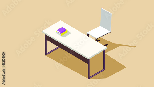 isometric chair and table for school, university, office and study. 3d suburban isometric illustration. Isolated vector