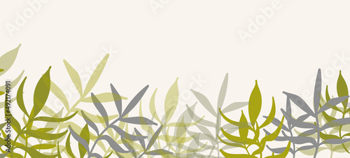 Floral web banner with drawn color exotic leaves. Nature concept design. Modern floral compositions with summer branches. Vector illustration on the theme of ecology, natura, environment