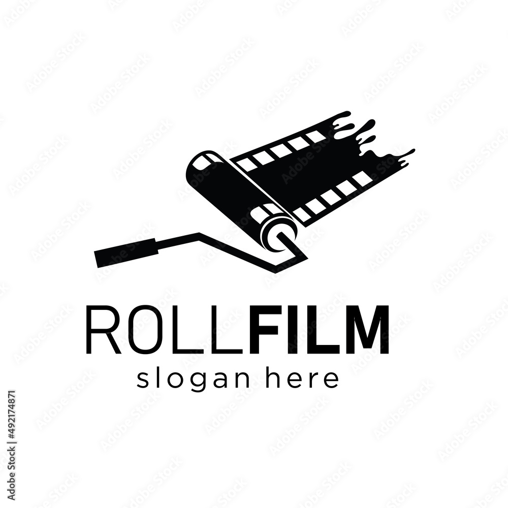 Movie Paint Logo Template Design Vector Stock. Roll video and brush logo black silhouette