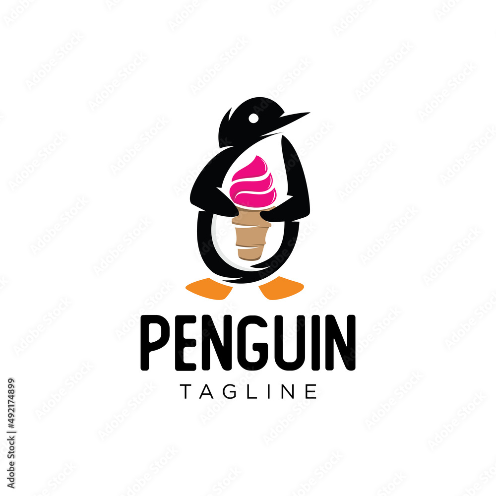 Obraz premium Penguin with Ice Cream logo mascot Stock Vector Illustration of food
