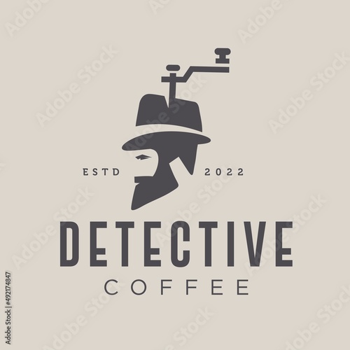 Coffee grinder with mafia mafioso hat gang gangster crime for detective cafe restaurant bar logo design