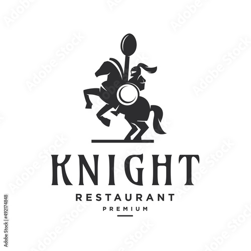 knight horse food logo mascot design vector stock illustration