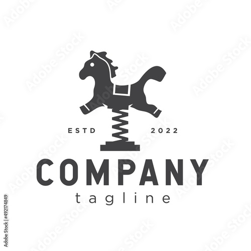 Horse spring rider playground logo illustration black silhouette vector stock