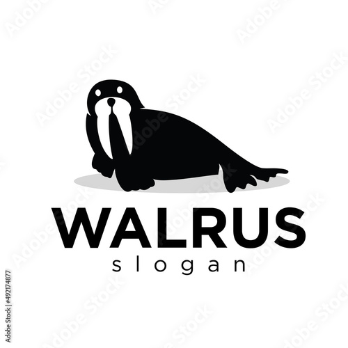 Walrus Logo Mascot label Design Vector black silhouette marine mammals 