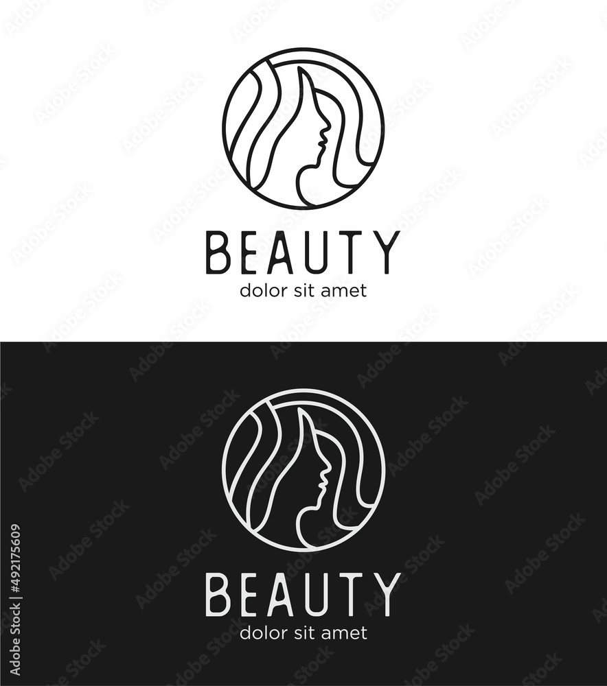 Woman logo beauty icon line outline design vector black silhouette Woman logo beauty icon line outline design vector black silhouette