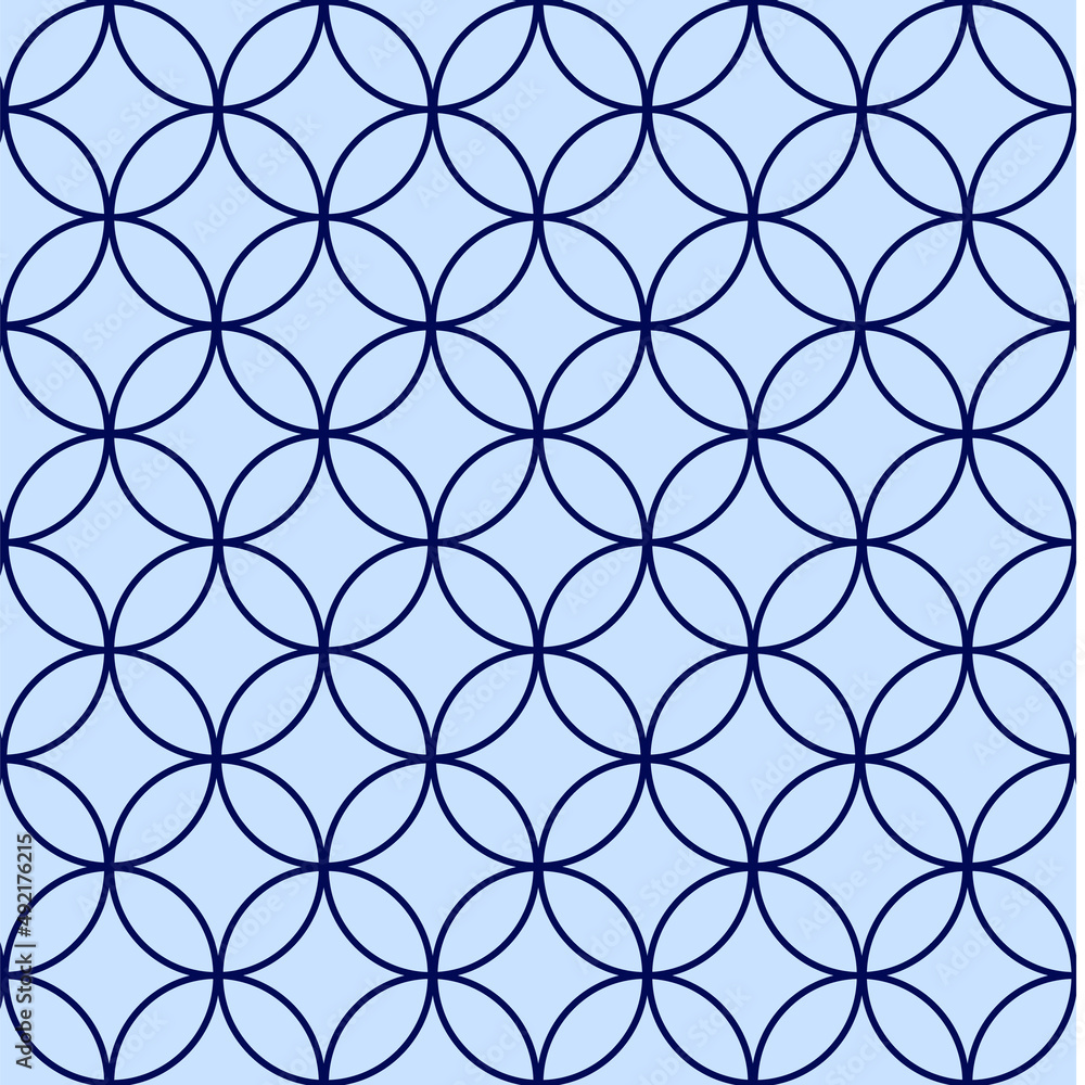 Naklejka premium Art deco blue circle pattern. Chain mail abstract background. Geometric outline shape. Vector stock illustration