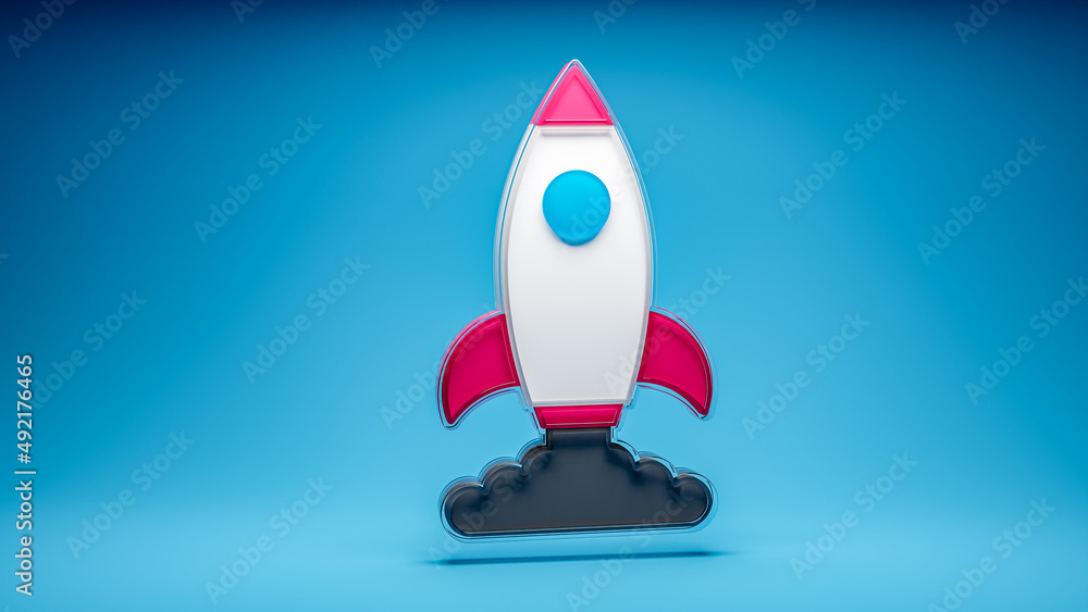 launching startup rocket 3d icon in blue background. 3d rendering launching startup rocket 3d icon in blue background. 3d rendering