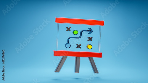 Technical seo strategy planning symbol. Strategy tripod sign technical concept for website and mobile app. 3d icon isolated on blue background. 3d rendering