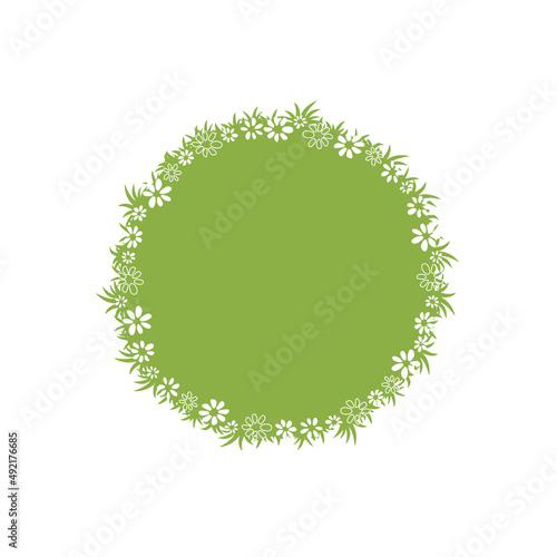 grüne Blumenwiese rund mit weißen Gänseblümchen