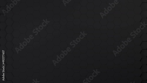 Wallpaper Mural 3d hexagon abstract background. Black structure and texture of geometric pattern honeycomb in motion. Futuristic, tech animated backdrop Torontodigital.ca