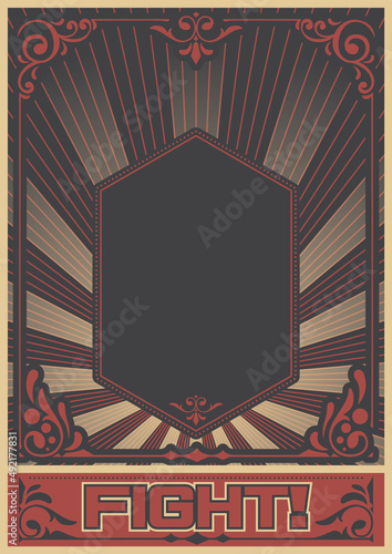 Fight! Propaganda Poster Template, Black Red White Background, Geometric Elements, Victorian Style Ornaments